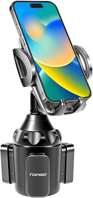 TOPGO Cup Holder Phone Mount, Cup Phone Holder for Car [Secure & Stable] Cup Holder Phone Holder Cell Phone Automobile Cradle for iPhone 14, Samsung and More Smart Phone -Black