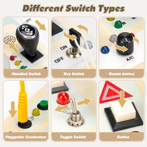 Image of Joyreal Montessori Driving Busy Board with LED Lights for Toddlers | Montessori LED Light Fine Motor Development Cause & Effect Learning Screen-Free Play