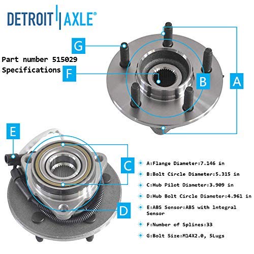 Image of Detroit Axle - 4WD Front Wheel Bearing Hubs Brake Kit for 2000-2003 | Ford F-150 Drilled & Slotted Brake Rotors Ceramic Brake Pads Wheel Bearing Hubs Assembly 2001 2002 Replacement