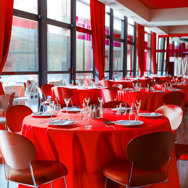 Image of Niuara Red Plastic Table Cloth - 4 Pack 84 inch Round Disposable Tablecloths for Round Tables, Table Cover for Valentines, Holiday Parties & Gatherings