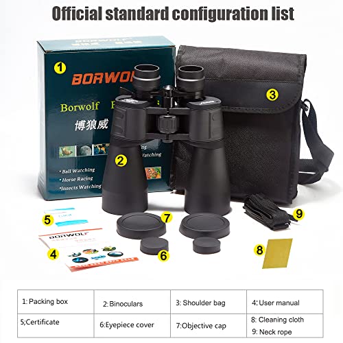 BORWOLF Binóculos profissionais com zoom HD de alta ampliação 10-380 x 100 telescópio de alta potênc