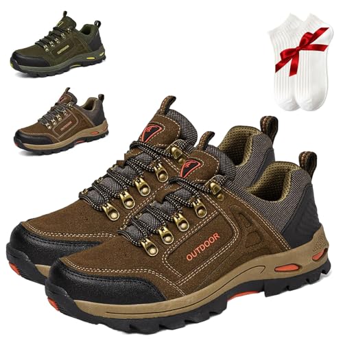 Duddle Orthopedic Shoes for Men, Duddle Orthopedic Genuine Leather Shoes, Men's Comfy Arch Support Waterproof Lightweight Handmade Orthopedic Walking Shoes Sneakers (Khaki,45/US10)