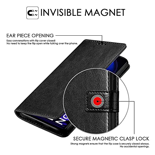 Image of WOW IMAGINE Shock Proof Flip Cover Back Case Cover for Xiaomi Redmi Note 12 Pro 5G (Flexible | Leather Finish | Card Pockets Wallet & Stand | Black)