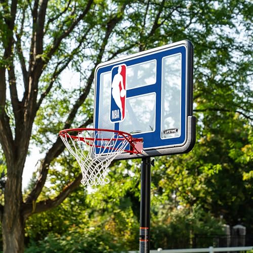 Image of Lifetime NBA League Edition Portable Basketball Hoop, Adjustable Height 7.5-10 Ft, 44 Inch Shatterproof Fusion Backboard, Base with Wheels