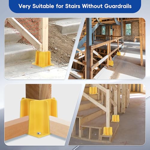 Image of 8-Pack Yellow Guardrail Base Boot with Toe Board Slot, Reusable Fall Protection Base for Scaffolding, Temporary Guardrail Systems for Residential and Commercial Construction