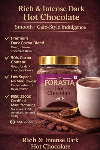 Image of New Lobo's Forasta Signature Dark Hot Chocolate | Premium Dark Cocoa - 50% | Low Sugar | Cafe Styled Thick Beverage | 200g