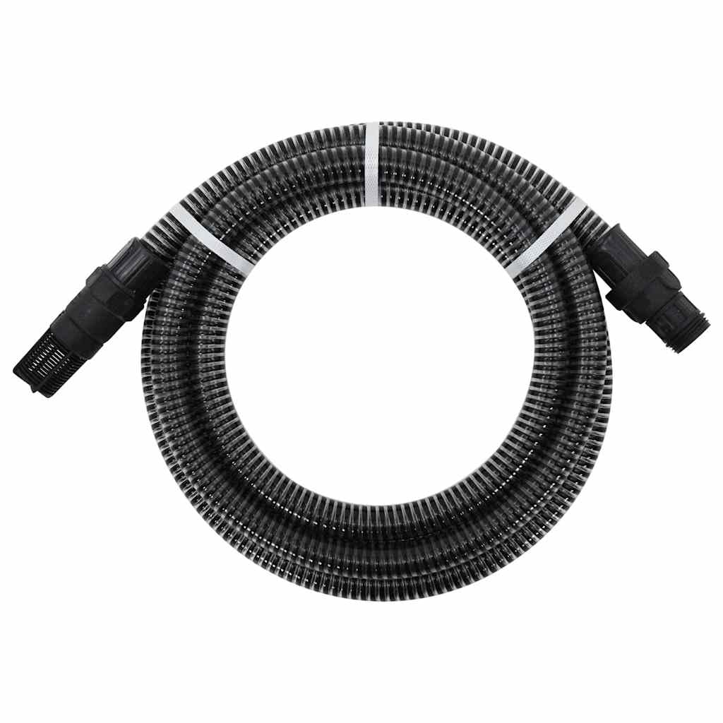 Manguera de aspiración con conectores de PVC, color negro, 1 pulgada, 4 m, manguera de jardín flexible, sin pliegues, con válvula de pie y colador para riego, bomba de jardín, accesorios