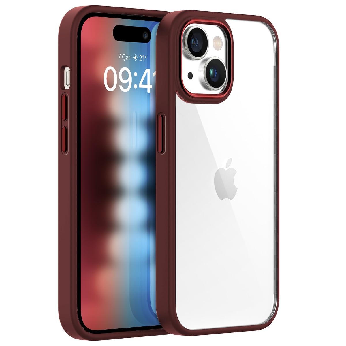 BUFF LABS Buff iPhone 15 ile Uyumlu New Air Bumper Kılıf, Koruyucu Telefon Kılıfı (Bordo)