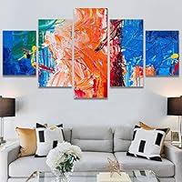 SIGNWIN 5 Panel Canvas Wall Art Modern Art Abstract Brushstroke Closeup Expressionism Expressive Modern Multicolor Oil Painting for Home Decorations Ready to Hang - 60