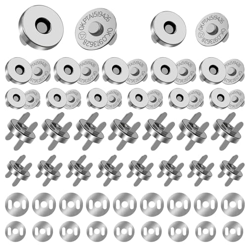 Alethron Magnetverschluss Tasche 20 Stück Magnetknöpfe zum Annähen 18mm 14mm Magnetverschluss für Taschen Magnetknopf Metall Magnetverschlüsse Ohne Nähen Druckknöpfe für Kleidung Gepäck
