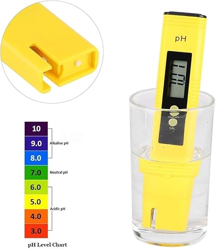 PH Messgerät, PH Genauigkeit Wasserqualität Tester mit LCD Anzeige, ATC-Messbereich 0-14, für Trinkwasser/Schwimmbad/Aquarium/Pool, Hohe Genauigkeit (Gelb)