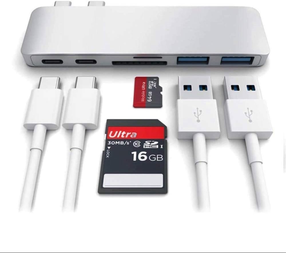 USB 3.0 Card Reader 4 in 1 with Micro USB Type C Lightning Connector OTG HUB Adapter, TF Flash Memory Card Readers for Cameras iPhone iPad Mac Android Phone External Storage Stick(Silver)