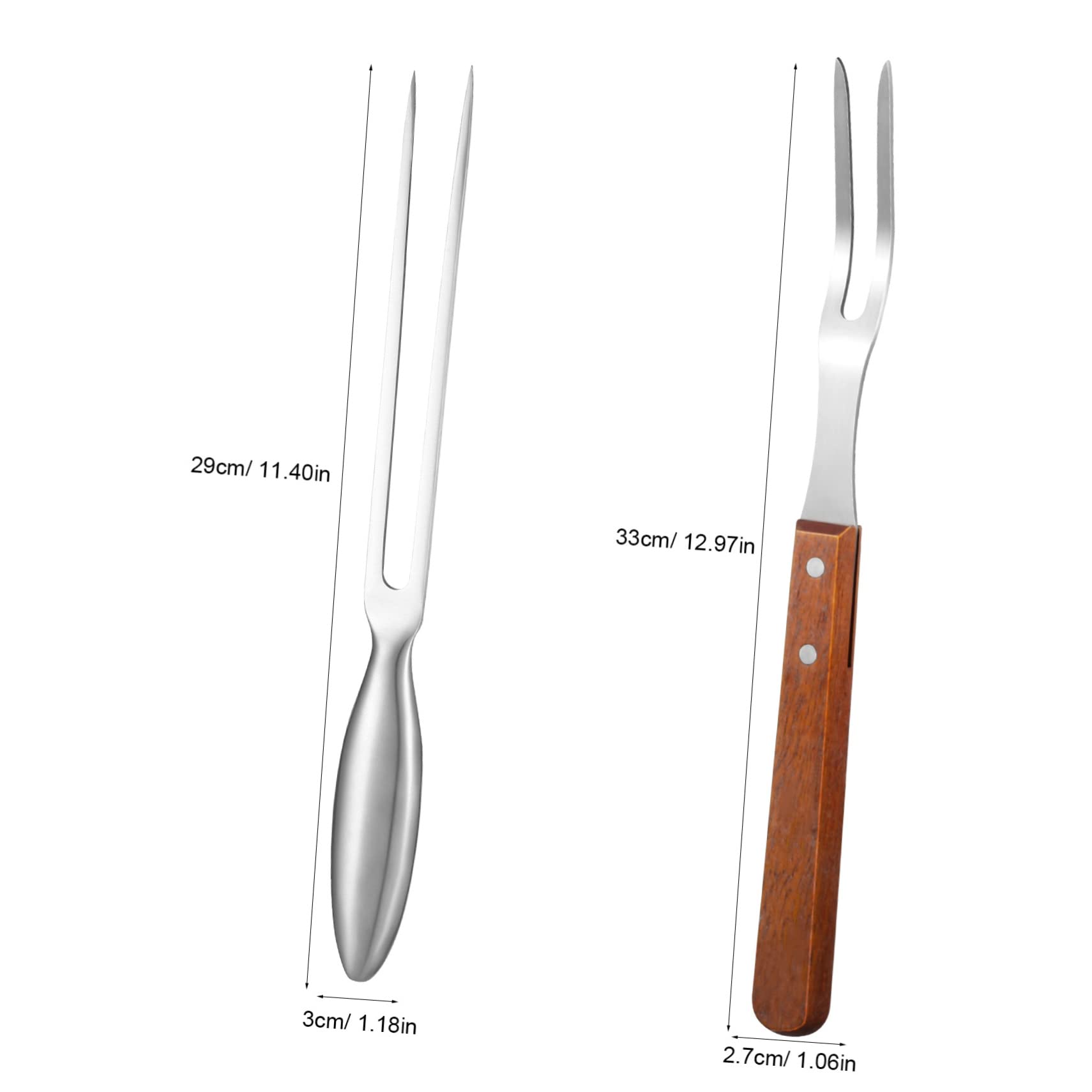 Outanaya 2Pcs Bbq Fork Tool Stainless Steel Carving Fork Wooden Handle Roasting Stick for Grilling for Barbecue Meat Serving and Cooking Projects