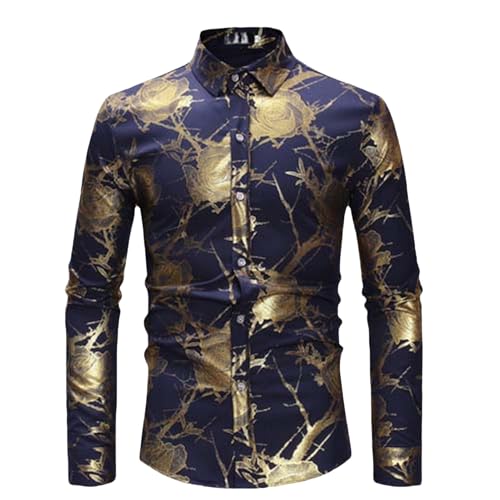 Chemise blanche imprimé doré homme coupe slim aux finitions florales haut de gamme