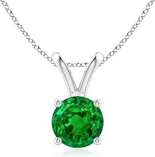 Angara Natural V-Bale Round Emerald Solitaire Pendant/Necklace in Sterling Silver/14K Solid Gold/Platinum for Women | May ...