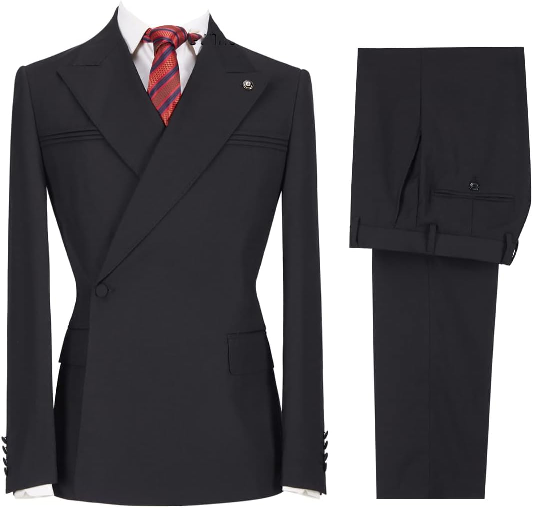 Men's Peak Lapel Suit One Button Two Pieces for Dinner Groom Set