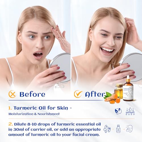 Image of HIQILI 100ML Turmeric Oil for Face Skin Care, Aromatherapy,100% Pure, Use After Dilution- 3.38 Fl Oz