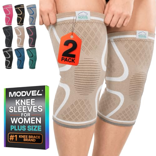Image of Modvel 2 Pack Knee Brace for Women - Knee Support for Walking, Knee Compression Sleeves for Pain Relief, Knee Sleeves for Women, Knee Brace for Sports, Workouts & Arthritis