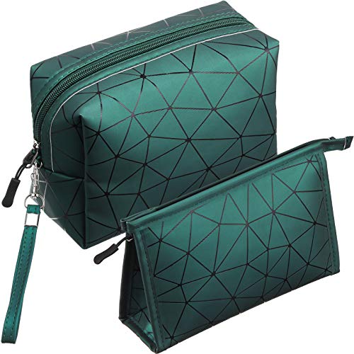 2 pieces makeup bags geometric pu leather cosmetic pouch bag trav…