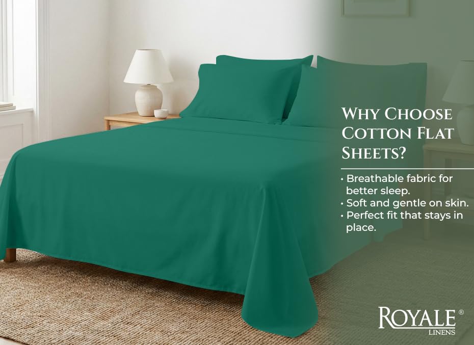 Image of Royale Linens 100% Organic Cotton Queen Size Flat Sheet Only - Percale Top Sheets - Queen Flat Sheet Sold Separately - Soft 100% Cotton Hunter Green Bed Sheets Only (90 inch x 102 inch, Hunter Green)