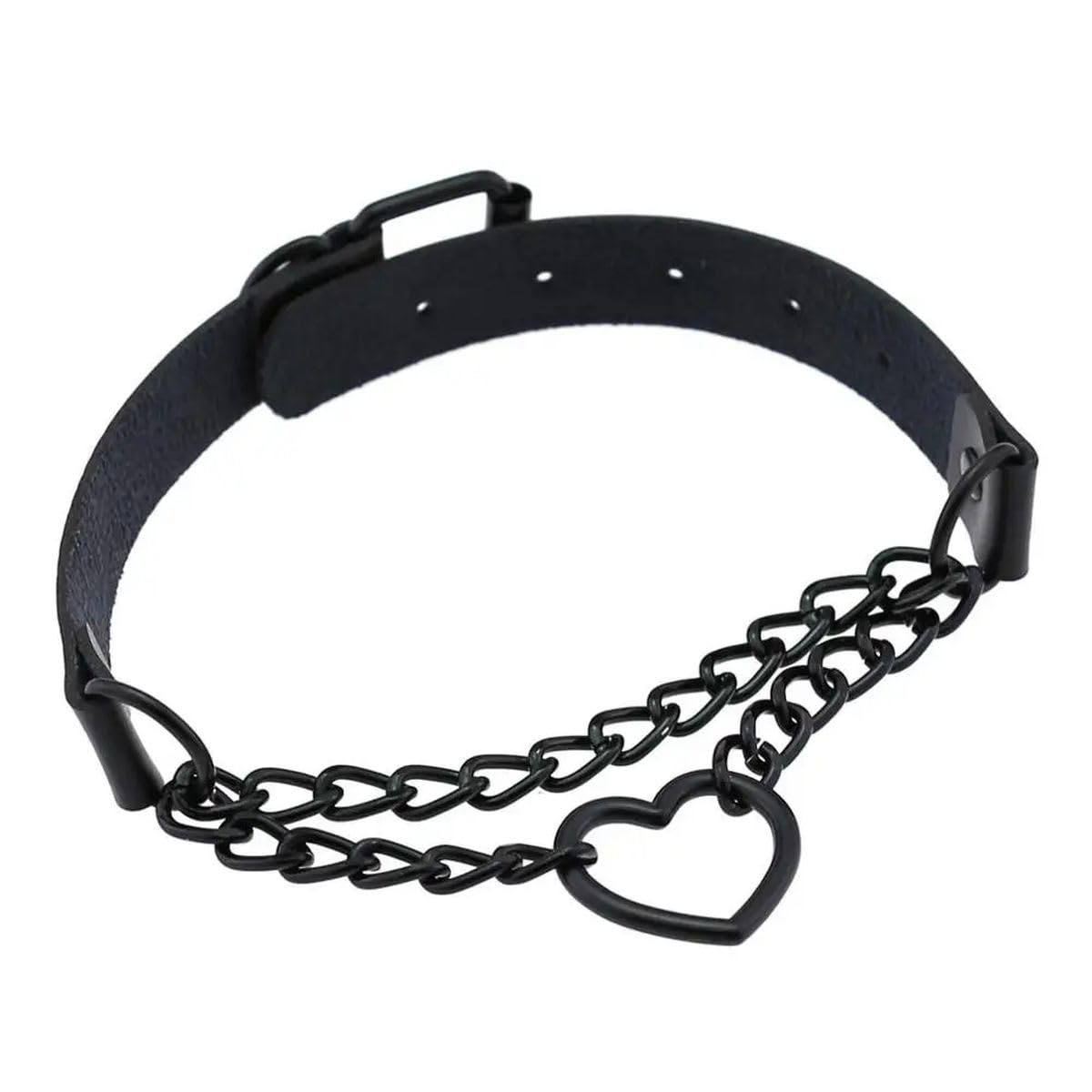 Gothic Harajaku Schwarze Herzkette Leder Halsband Punk Halsketten Für Frauen Mädchen Schnalle Chocker Emo Hexe Schmuck Modeaccessoires Kreatives Geschenk