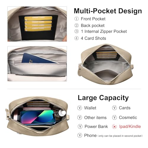 Image of Small Crossbody Bags for Women Genuine Leather, Guitar Strap Shoulder Handbag Purse Camera Bag with Rfid Card Slots, nude