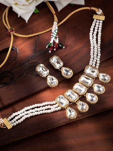 Juego de joyas de perlas de cristal blanco DMZ-2416 S en latón elegante 6