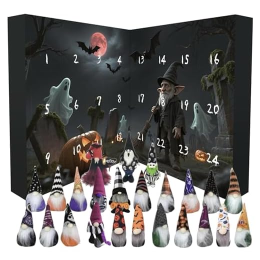 Halloween Gnome Countdown Calendar 2025, Advent Calendar with 24 Gnomes, Halloween Holiday Decorations Gift, Surprise Calendars Home Decoration for Halloweens Gift (A#)