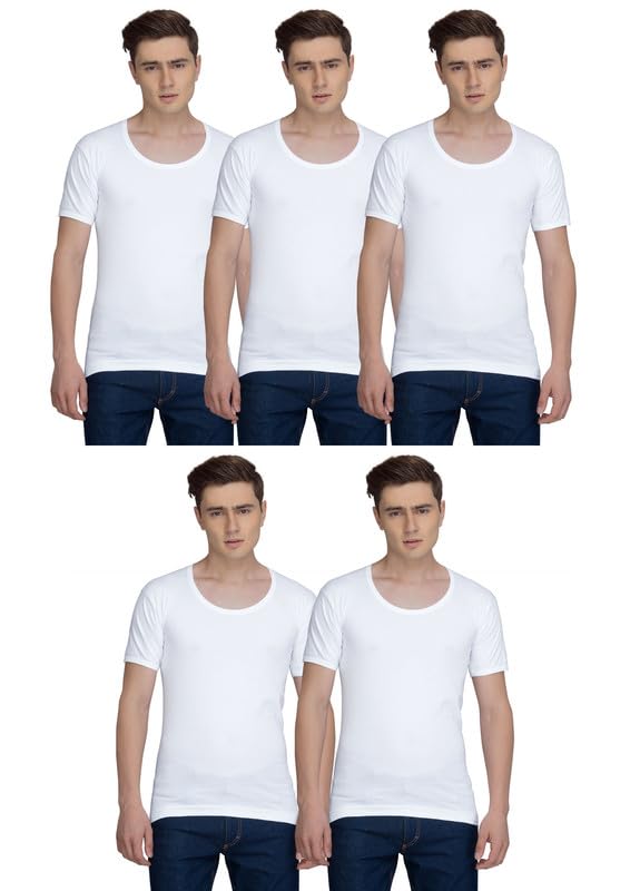 Image of ESSA Men's Cotton Vest in Timeless White (5-Pack Bundle) | Experience and Style with Slim Fit Design Essential Innerwear for Everyday