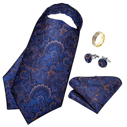 Image of DiBanGu Silk Woven Ascot Cravat with Pocket Square Set for Men | Paisley Ascot,Wrinkle-Resistant,Silky Smooth,Easy to Match,Cufflinks,Tie Ring,Wedding,Ceremonies,Party Occasions,Banquet
