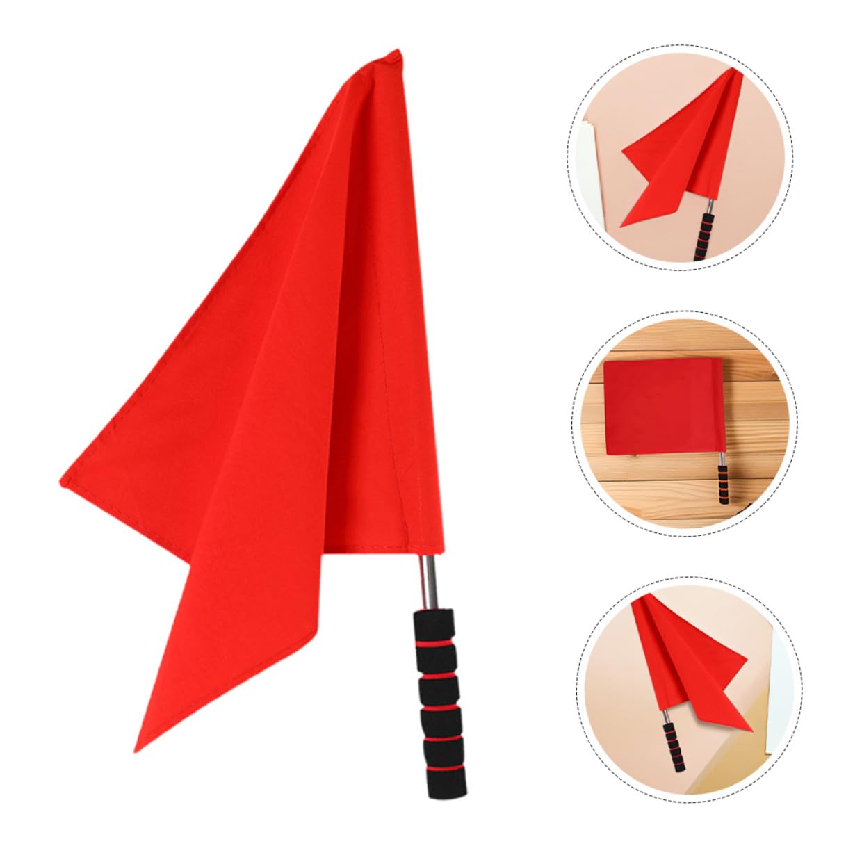 SOIMISS 7 pièces Drapeaux Arbitre Rouge Signalisation Main pour Juge de Touche Sport Manche Inox Mousse Équipement Léger pour Football Volley Rugby
