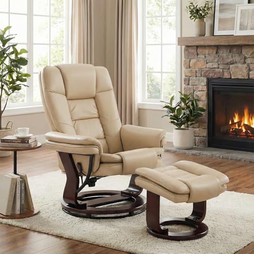 Argus Swivel Recliner with Ottoman, PU Leather & Wood...