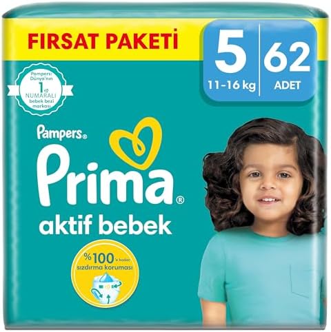 Prima Bebek Bezi Aktif Bebek 5 Beden 62 Adet Junior Mega Fırsat Paketi — Amazon ürün görseli