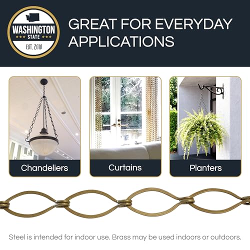 Image of RCH Hardware CH-04-MS-3 Decorative Matte Silver Solid Brass Chain for Hanging, Lighting - Sleek Ovals and Unwelded Links (3 ft /1 Yard)