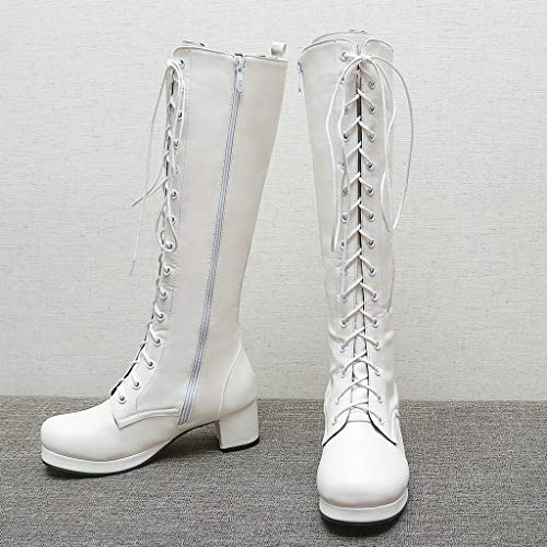 Caradise Womens GOGO Lace Up Knee High Platform Heeled Combat Military Boots with Zip3