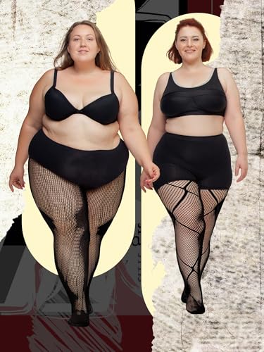 Image of Jadive 6 Pairs Women Plus Size Suspender Tights Fishnet Thigh High Stockings Garter Belt Lingerie Pantyhose
