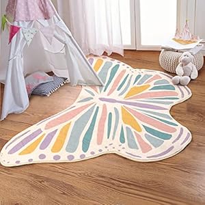 Lukinbox Butterfly Kids Rugs for Girls Bedroom Ultra Soft Kids Play Mat for Kids Room, Colorful Non Slip Nursery Area Rug for Playroom, 3′ x 4′