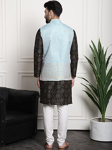 Image of SOJANYA (Since 1958 Men's Cotton Linen Maroon Kurta and White Pyjama with Mustard Cotton Nehru Jacket