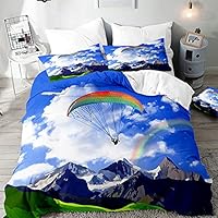 Morbuy Housse De Couette Parure De Lit 2 Personnes, Hiver Flocon De Neige Forêt De Pins 3D Impression Microfibre Ensemble De Literie Avec Taies D' Oreillers (220x260cm,Flocon De Neige Aquarelle