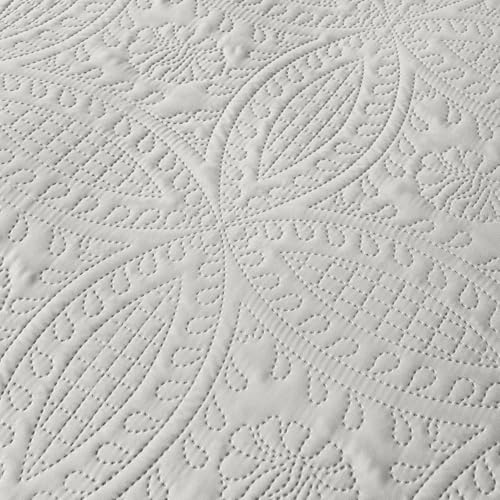 akkialla Twin Quilt Bedding Set,Light Grey Ultrasonic Quilt Set,Lightweight Soft Bedspread Coverlet,Modern Style Coin Pattern Bed Cover for All Seasons,2 Piece(1 Quilt,1 Pillow Sham)