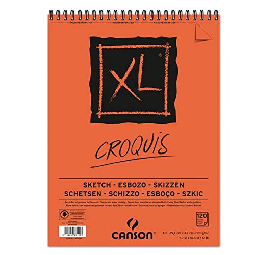 Lot de 5 Bloc spiralé 120 feuilles XL® Croquis A3 90g/m², lisse ivoire