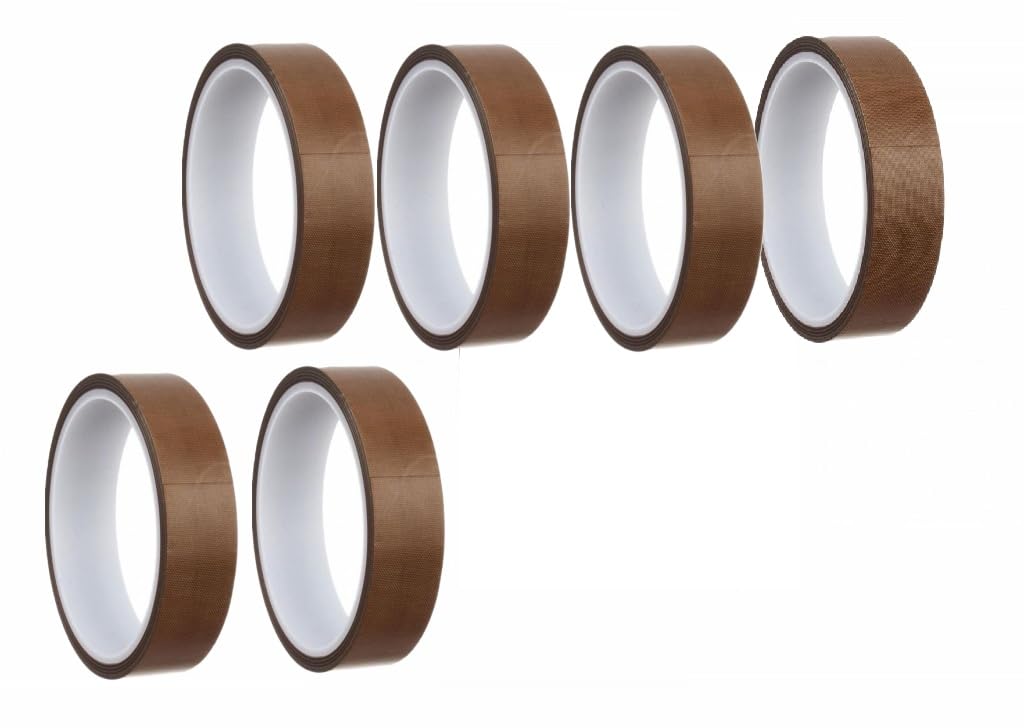 DRW Cinta de termosellado PTFE teflon resistente a temperaturas marron 6 unidades 25mm x 10m