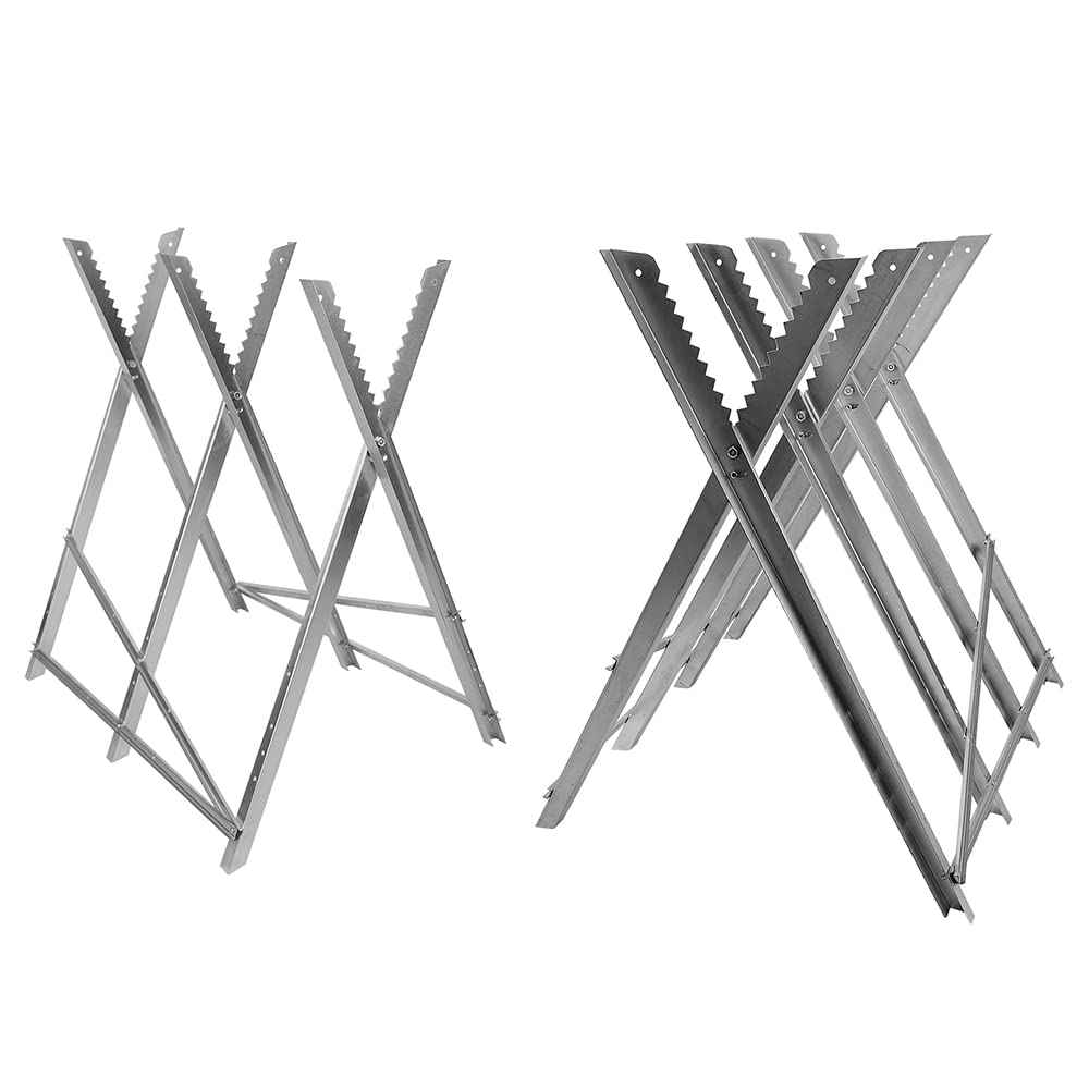 Caballete de sierrado plegable de acero, carga 150 kg, caballete portátil con dientes de sierra para cortar, soporte de corte de caballete de aserrado ligero (84 x 80 x 80 cm, 4 filas)