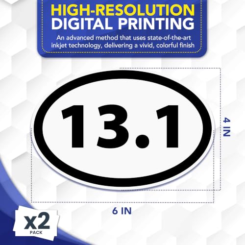 Image of 13.1 Half Marathon Sticker Oval, Running Stickers, 5.5x3.5 Inches, 2 Pack, Sticker for Car, Window, Bumper, 13.1 Half Marathon Gifts, Car Decals, Made in USA