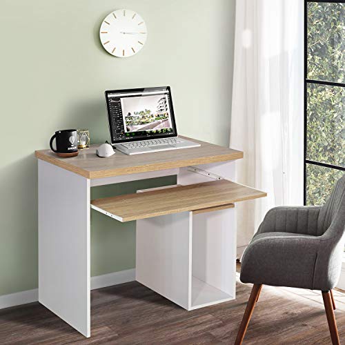 CozyCasa Computer PC Desk with Keyboard Tray Study Writing Desk with Storage Wooden Home Office Desk Workstation, Oak White