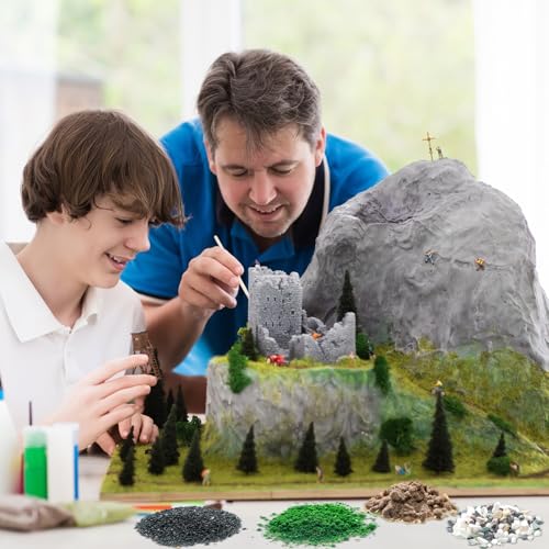 Honoson 9 Pack Total 460Gram Scenery Basing Material Kit Basing Material Kit Diorama Supplies Include Grass, Stone, Snow, Moss Stick, River, Desert for Model Railway Train Garden Diorama Scenery - Image 7