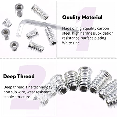 Swpeet S1682 50Pcs 1/4 inch-20 x 10mm White Zinc Plated Carbon Steel Carbon Furniture Screw in Nut Threaded Wood Inserts Threaded Inserts Bolt Fastener Connector Hex Socket (1/4-20 x 10mm) - Image 3