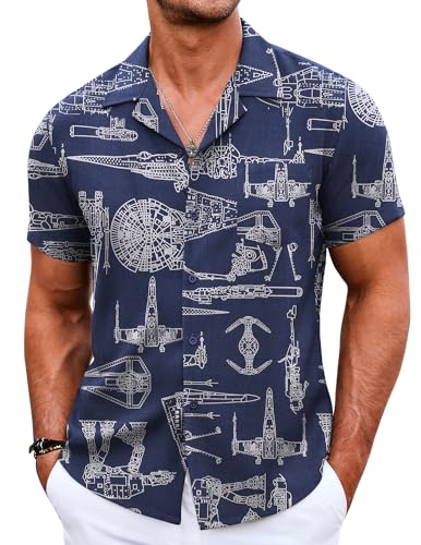 COOFANDY Men Linen Shirt Beach Linen Shirts Summer Cuban Collar Shirts Short Sleeve Button Down Shirts