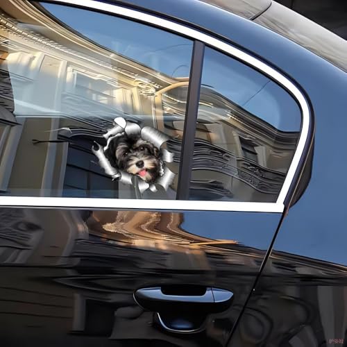Havaneser Hund Aufkleber, 3D Zerrissener Metall-Effekt, Reflektierend, Wasserfest, Lustiger Havanese Aufkleber für Laptop, Auto, Kühlschrank (15cm/5.9 Inch)