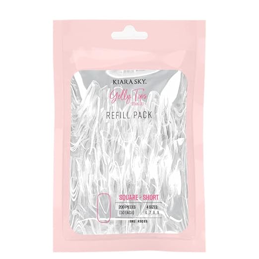Kiara Sky Gelly Tips Refill Pack - Soak Off Soft Gels - Square Short (Sizes 6, 7, 8, 9)